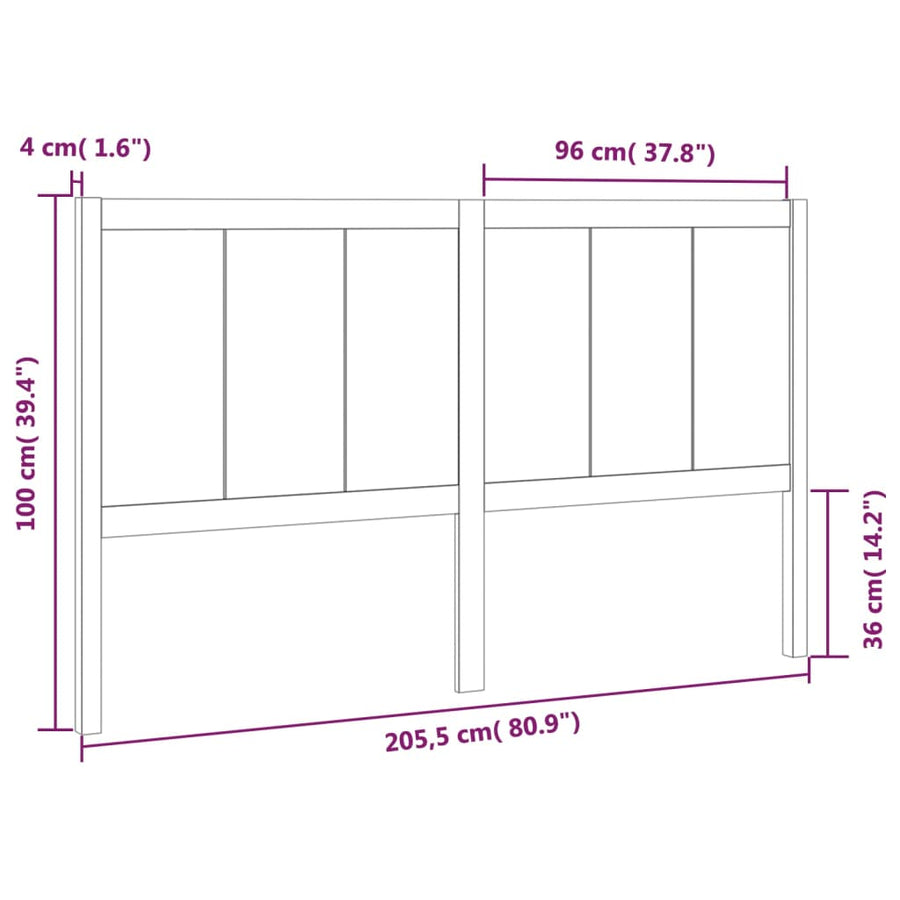 Hoofdbord 205,5X4X100 Cm Massief Grenenhout Zwart