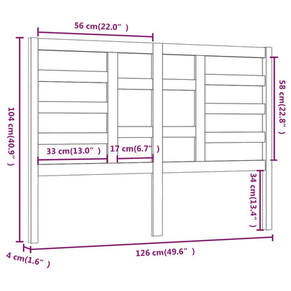 Hoofdbord 26X4X04 Cm Massief Grenenhout 126 x 104 cm Grijs
