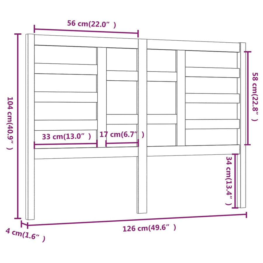 Hoofdbord 26X4X04 Cm Massief Grenenhout 126 x 104 cm Honingbruin