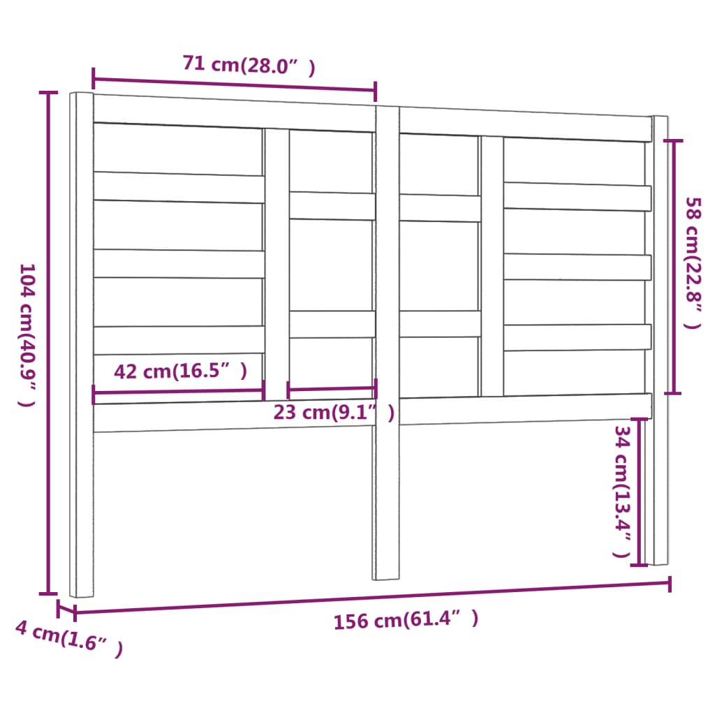 Hoofdbord 56X4X04 Cm Massief Grenenhout 156 x 104 cm Honingbruin