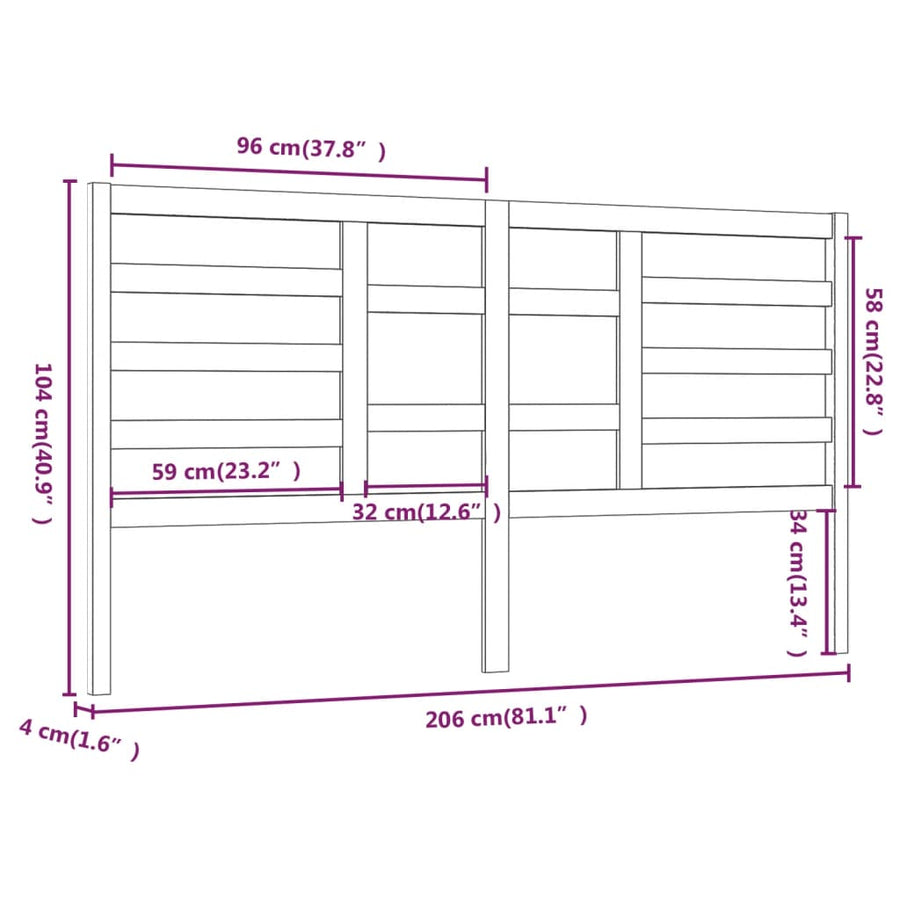 Hoofdbord 206X4X04 Cm Massief Grenenhout 206 x 104 cm Grijs