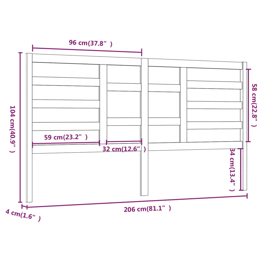 Hoofdbord 206X4X04 Cm Massief Grenenhout 206 x 104 cm Honingbruin