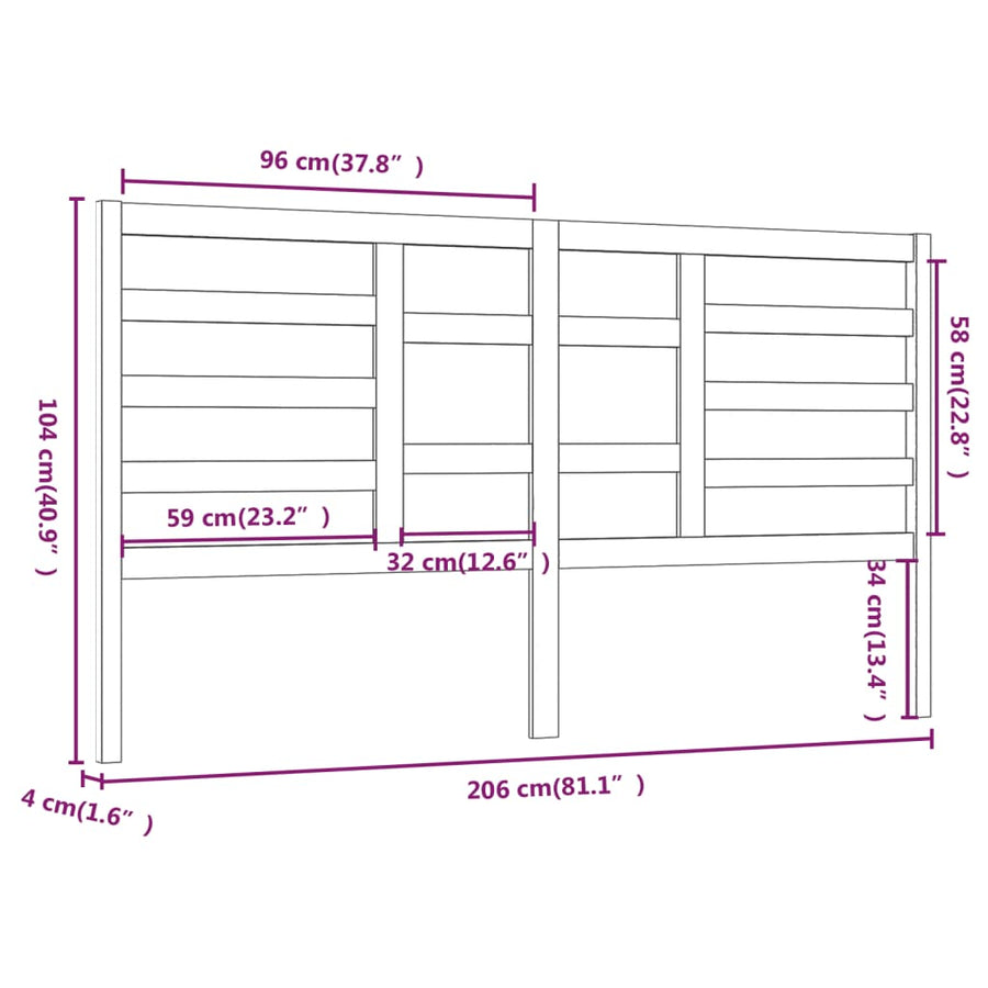 Hoofdbord 206X4X04 Cm Massief Grenenhout 206 x 104 cm Zwart