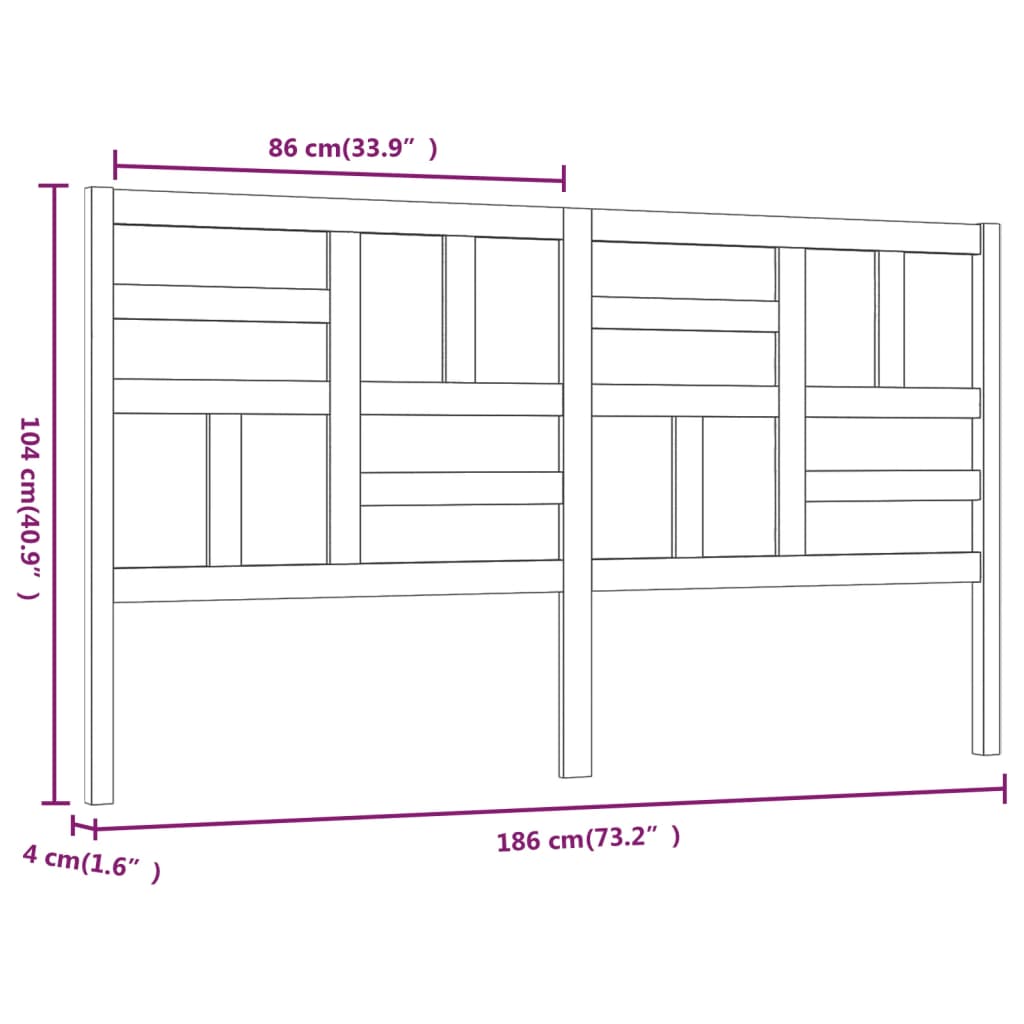 Hoofdbord 186x4x104 cm massief grenenhout 186 x 104 cm Naturel
