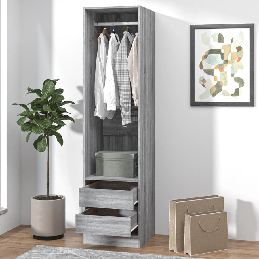 Kledingkast Met Lades Bewerkt Hout Grijs Somoma Grijs Sonoma 2 lades 50 x 50 x 200 cm