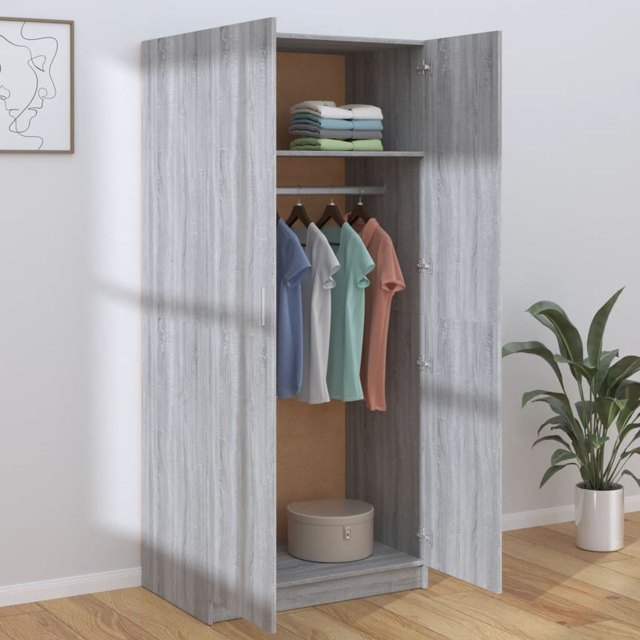 Kledingkast 80X52X80 Cm Bewerkt Hout Eikenkleurig Grijs sonoma