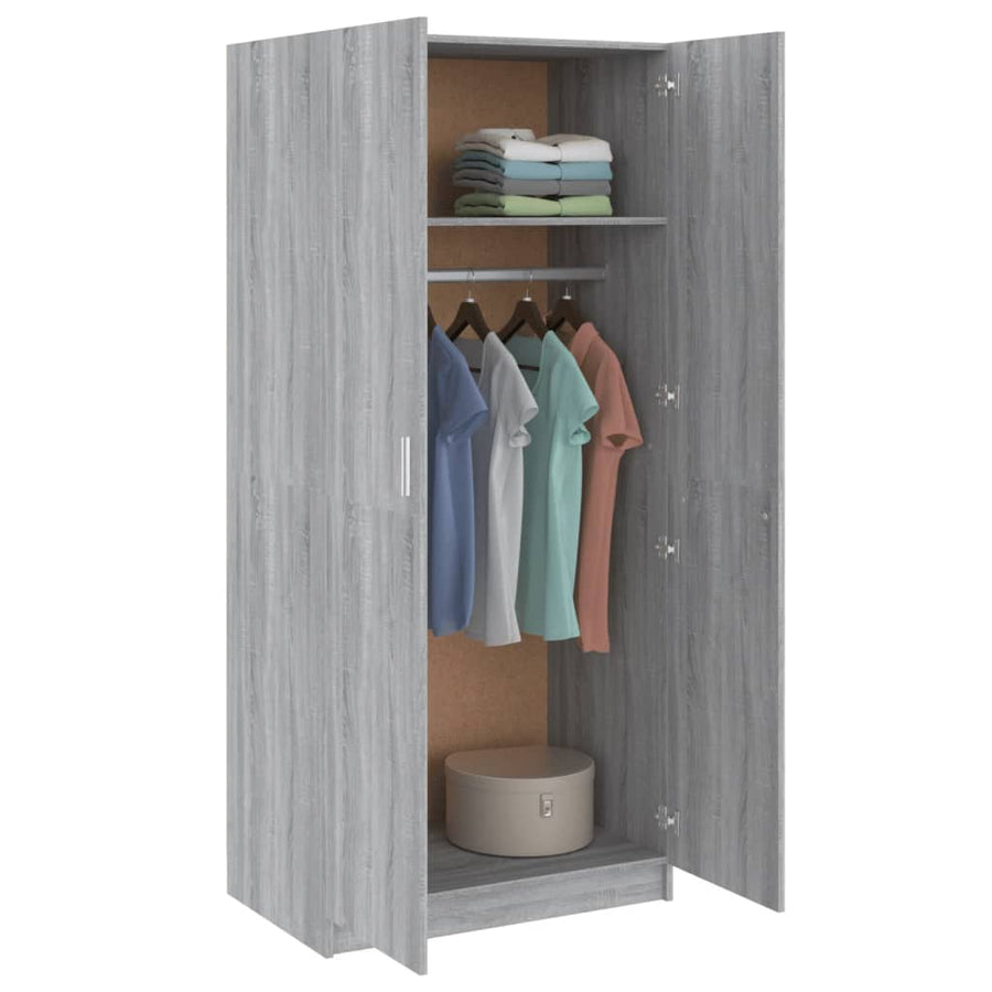 Kledingkast 80X52X80 Cm Bewerkt Hout Eikenkleurig Grijs sonoma
