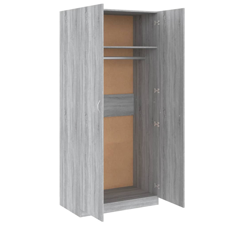 Kledingkast 90X52X200 Cm Bewerkt Hout Eikenkleurig Grijs sonoma