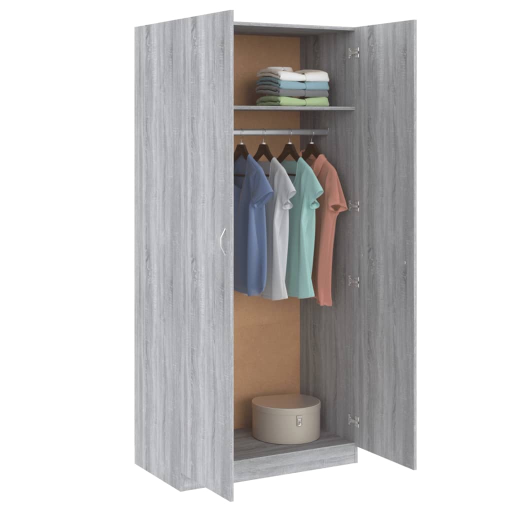 Kledingkast 90X52X200 Cm Bewerkt Hout Eikenkleurig Grijs sonoma
