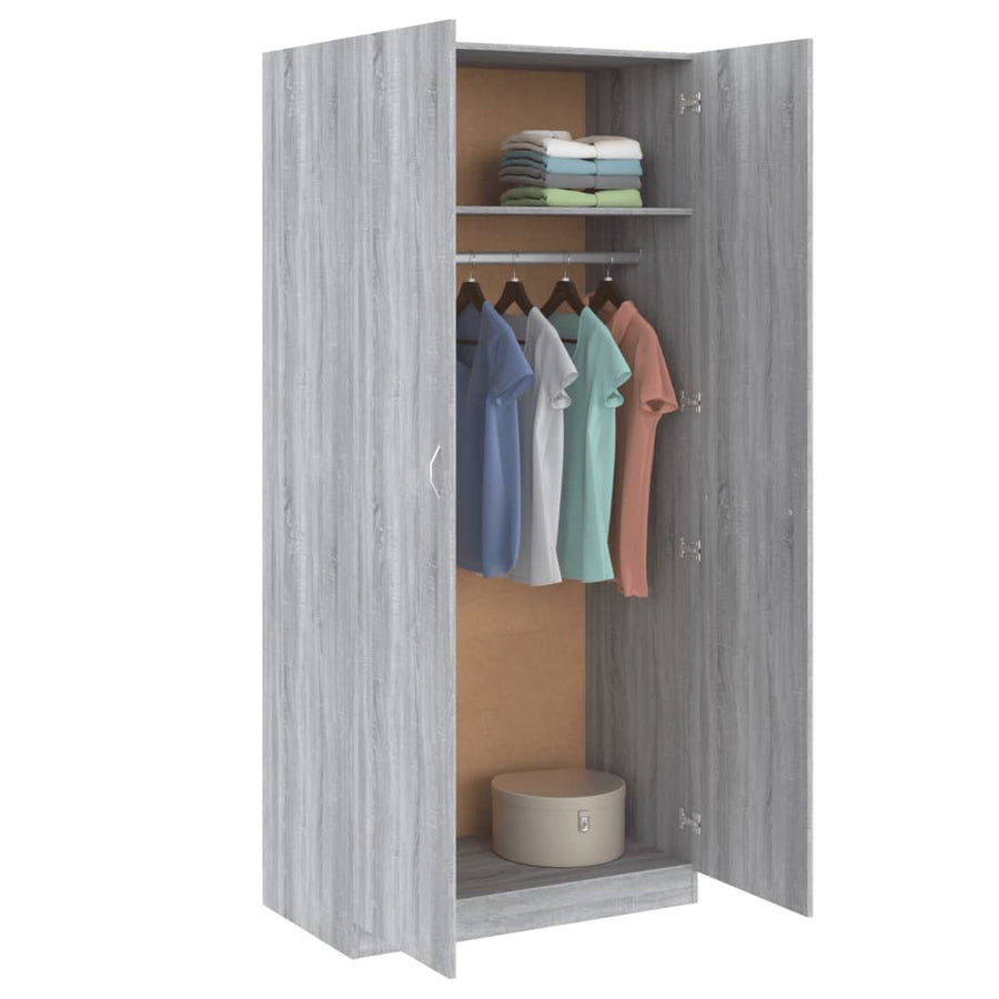 Kledingkast 90X52X200 Cm Bewerkt Hout Eikenkleurig Grijs sonoma