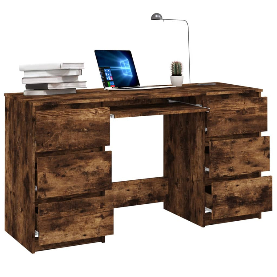 Bureau 140x50x77 cm bewerkt hout gerookt eikenkleurig Gerookt eiken