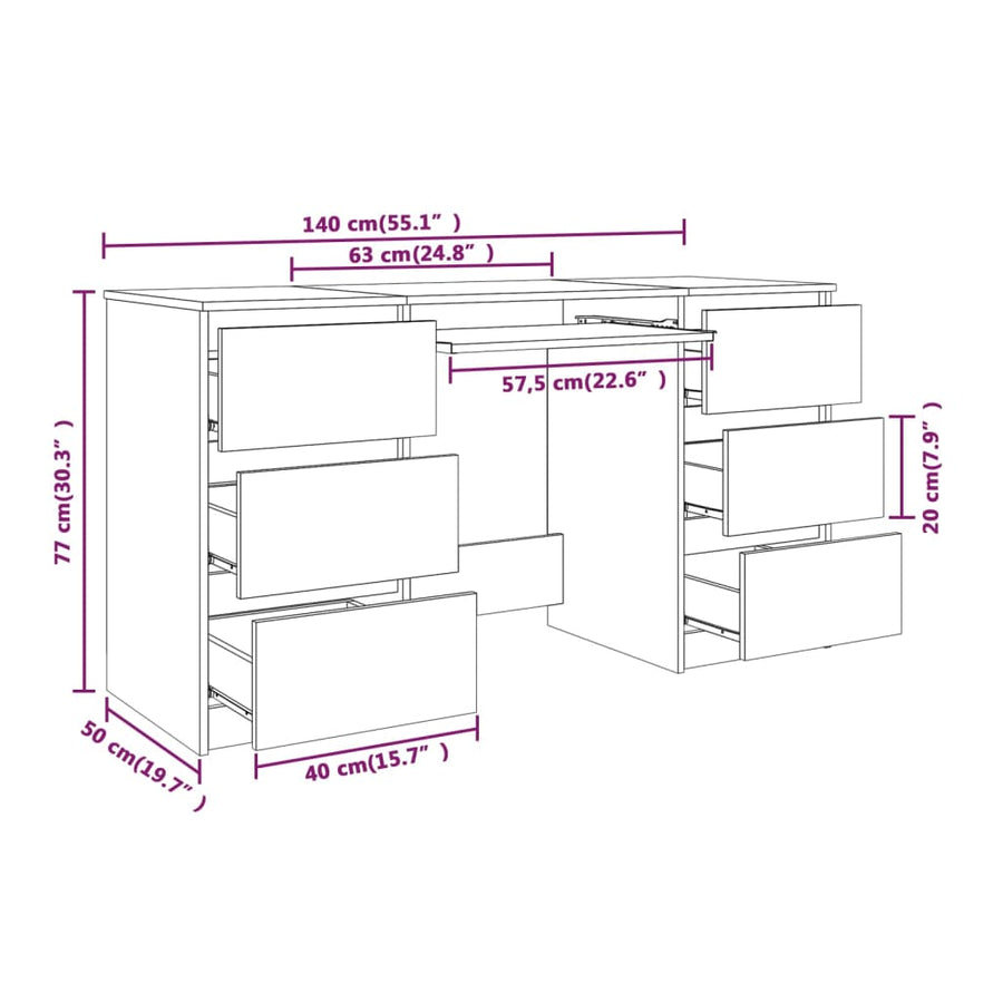 Bureau 140x50x77 cm bewerkt hout grijs sonoma eikenkleurig Grijs sonoma