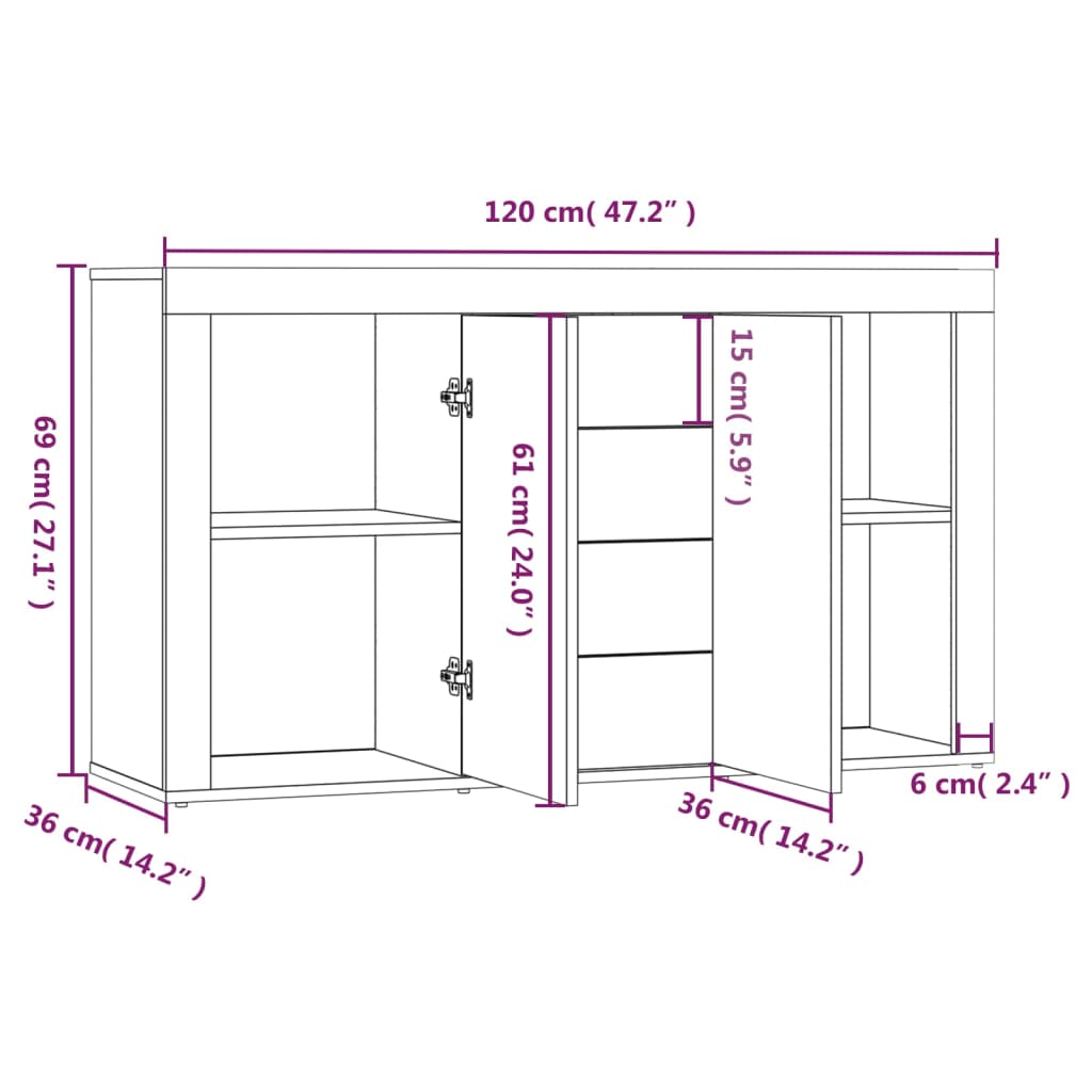 Dressoir 20X36X69 Cm Bewerkt Hout Kleurig Gerookt eiken