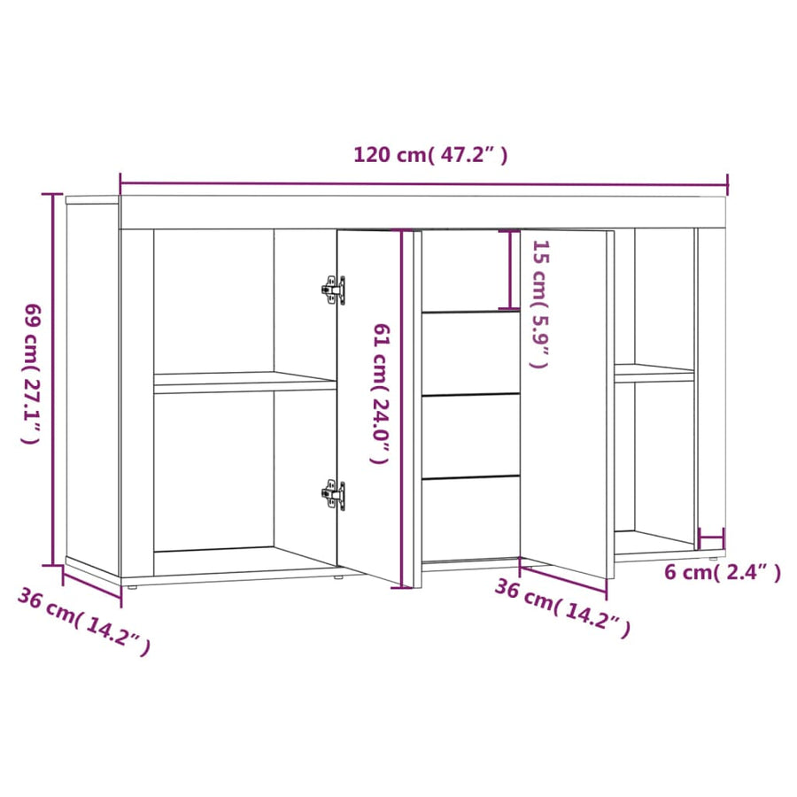 Dressoir 20X36X69 Cm Bewerkt Hout Kleurig Gerookt eiken