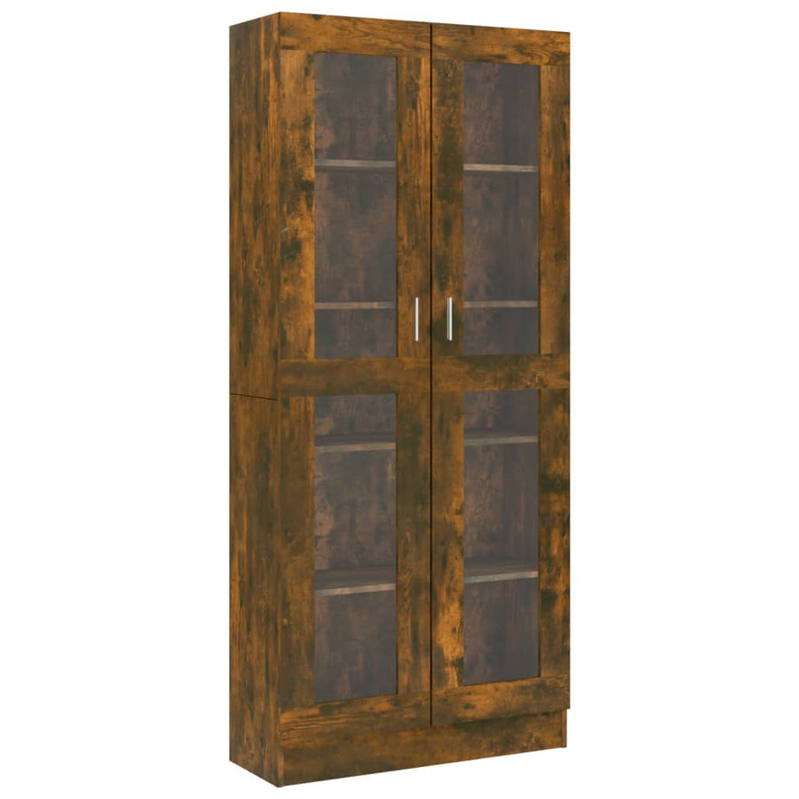 Vitrinekast 82,5x30,5x185,5 cm bewerkt hout gerookt eikenkleur 82.5 x 30.5 x 185.5 cm Gerookt eiken