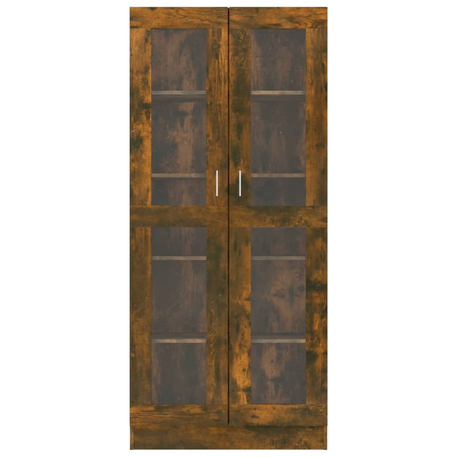 Vitrinekast 82,5x30,5x185,5 cm bewerkt hout gerookt eikenkleur 82.5 x 30.5 x 185.5 cm Gerookt eiken