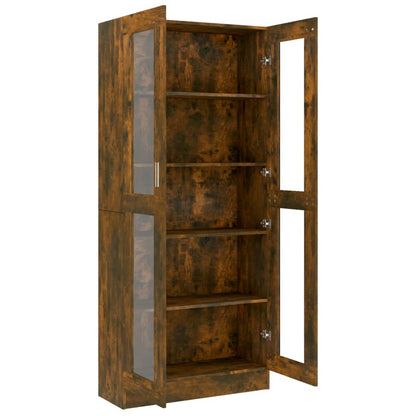 Vitrinekast 82,5x30,5x185,5 cm bewerkt hout gerookt eikenkleur 82.5 x 30.5 x 185.5 cm Gerookt eiken