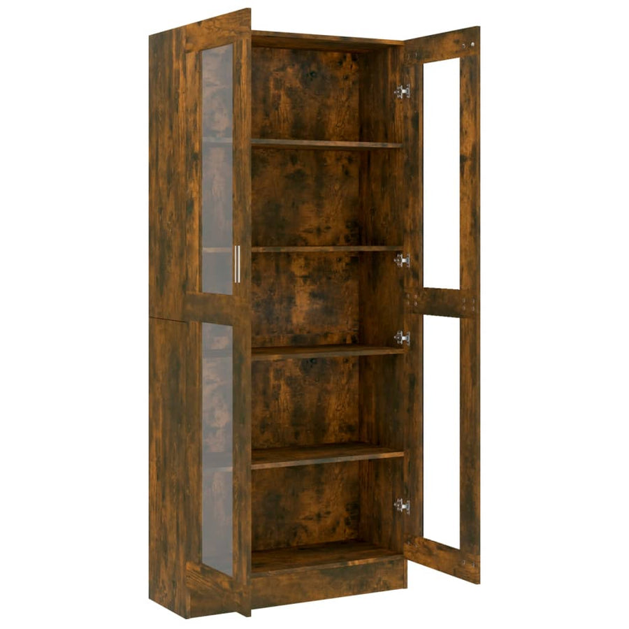 Vitrinekast 82,5x30,5x185,5 cm bewerkt hout gerookt eikenkleur 82.5 x 30.5 x 185.5 cm Gerookt eiken