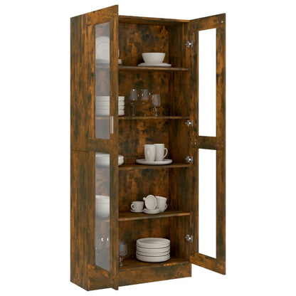 Vitrinekast 82,5x30,5x185,5 cm bewerkt hout gerookt eikenkleur 82.5 x 30.5 x 185.5 cm Gerookt eiken