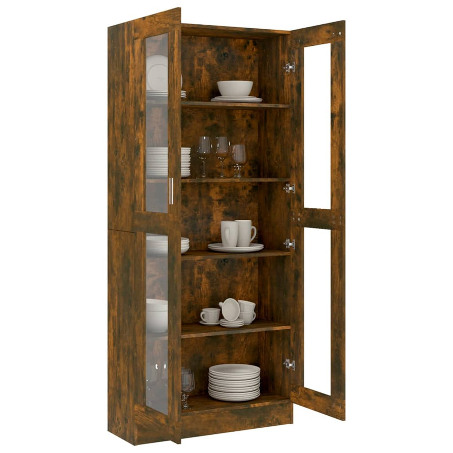 Vitrinekast 82,5x30,5x185,5 cm bewerkt hout gerookt eikenkleur 82.5 x 30.5 x 185.5 cm Gerookt eiken