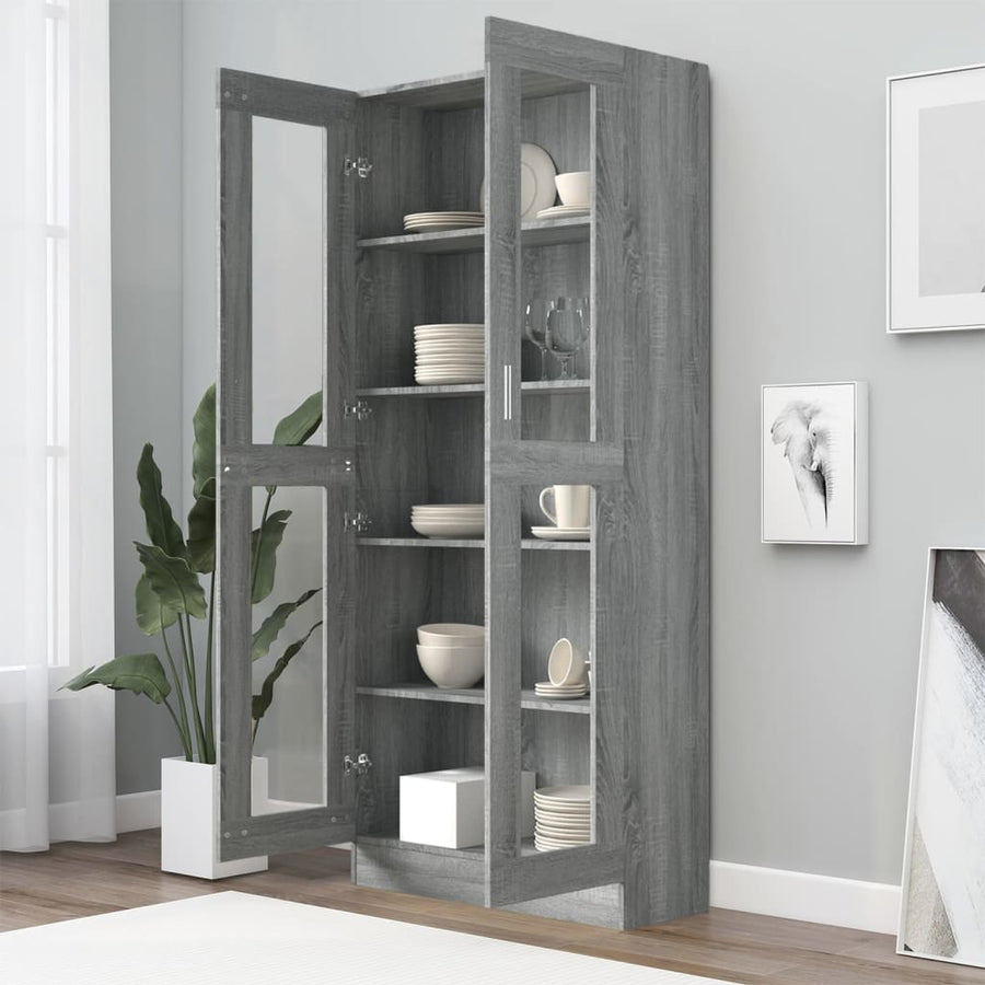 Vitrinekast 82,5x30,5x185,5 cm bewerkt hout grijs sonoma eiken 82.5 x 30.5 x 185.5 cm Grijs sonoma