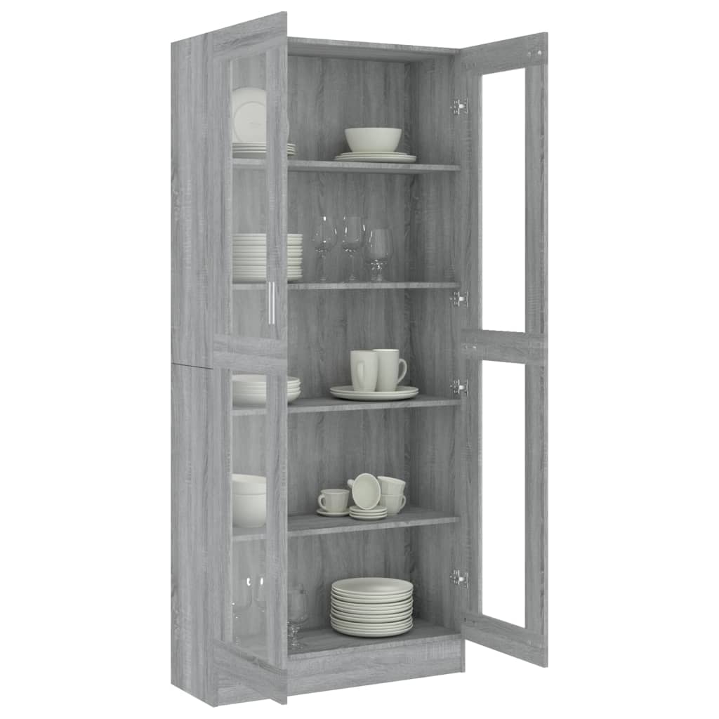 Vitrinekast 82,5x30,5x185,5 cm bewerkt hout grijs sonoma eiken 82.5 x 30.5 x 185.5 cm Grijs sonoma