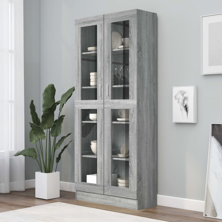 Vitrinekast 82,5x30,5x185,5 cm bewerkt hout grijs sonoma eiken 82.5 x 30.5 x 185.5 cm Grijs sonoma
