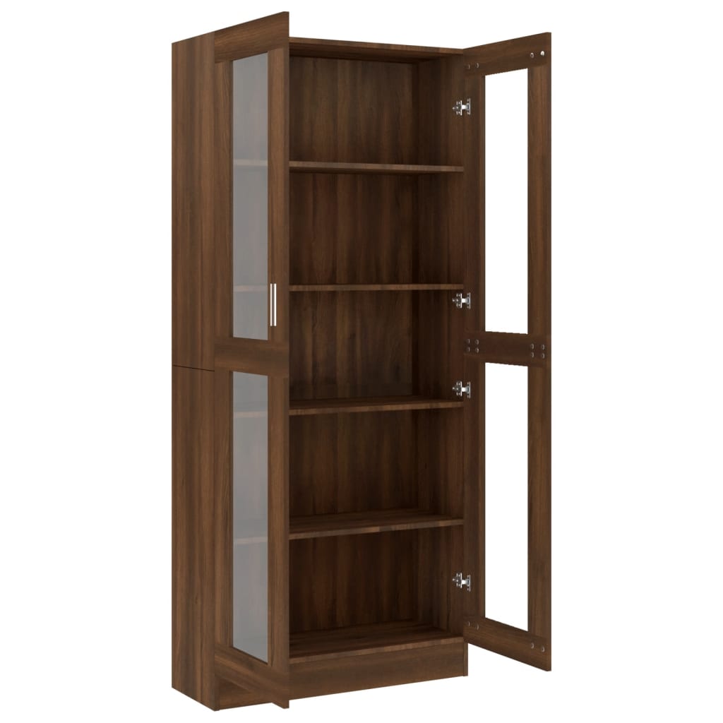 Vitrinekast 82,5x30,5x185 cm bewerkt hout bruin eikenkleur