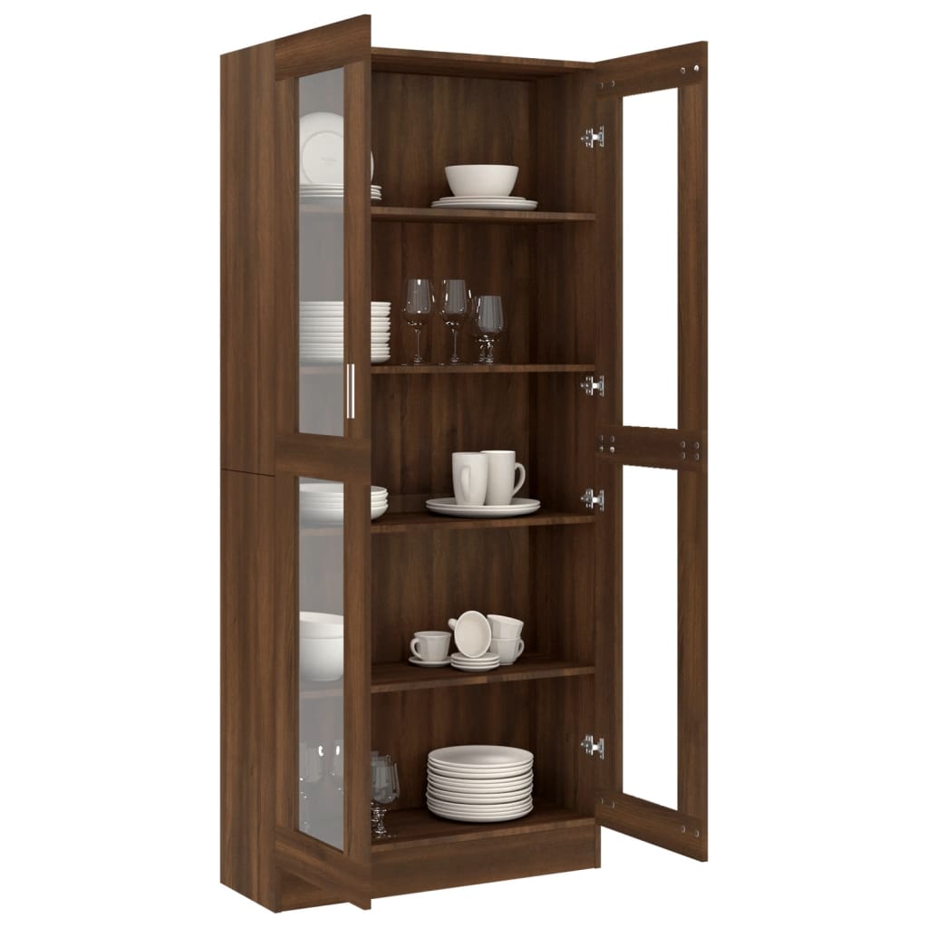 Vitrinekast 82,5x30,5x185 cm bewerkt hout bruin eikenkleur