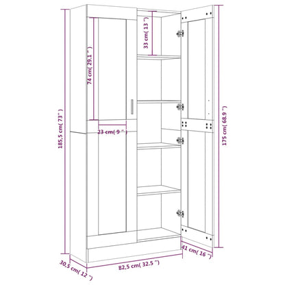 Vitrinekast 82,5x30,5x185 cm bewerkt hout bruin eikenkleur