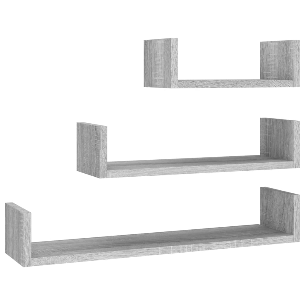 Wandschappen 3 st bewerkt hout grijs sonoma eikenkleurig