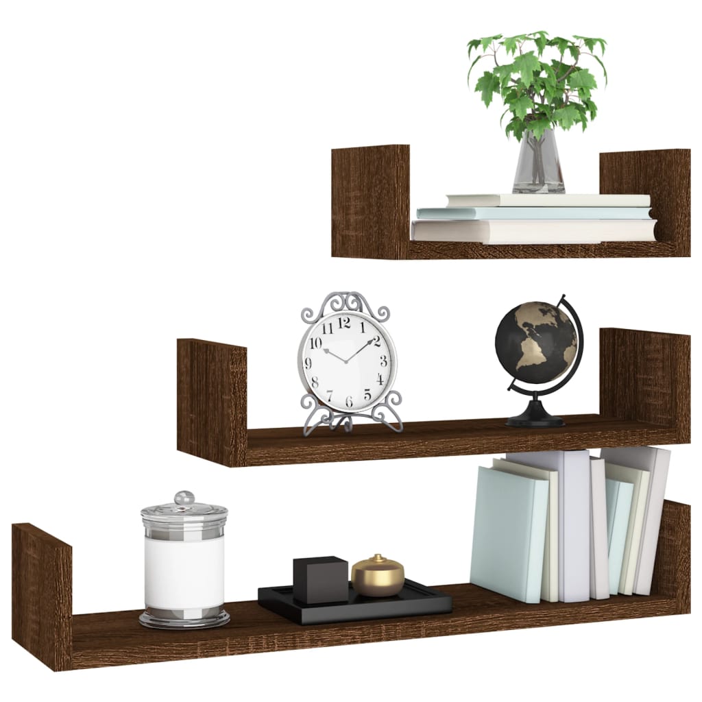 Wandschappen 3 st bewerkt hout bruin eikenkleur