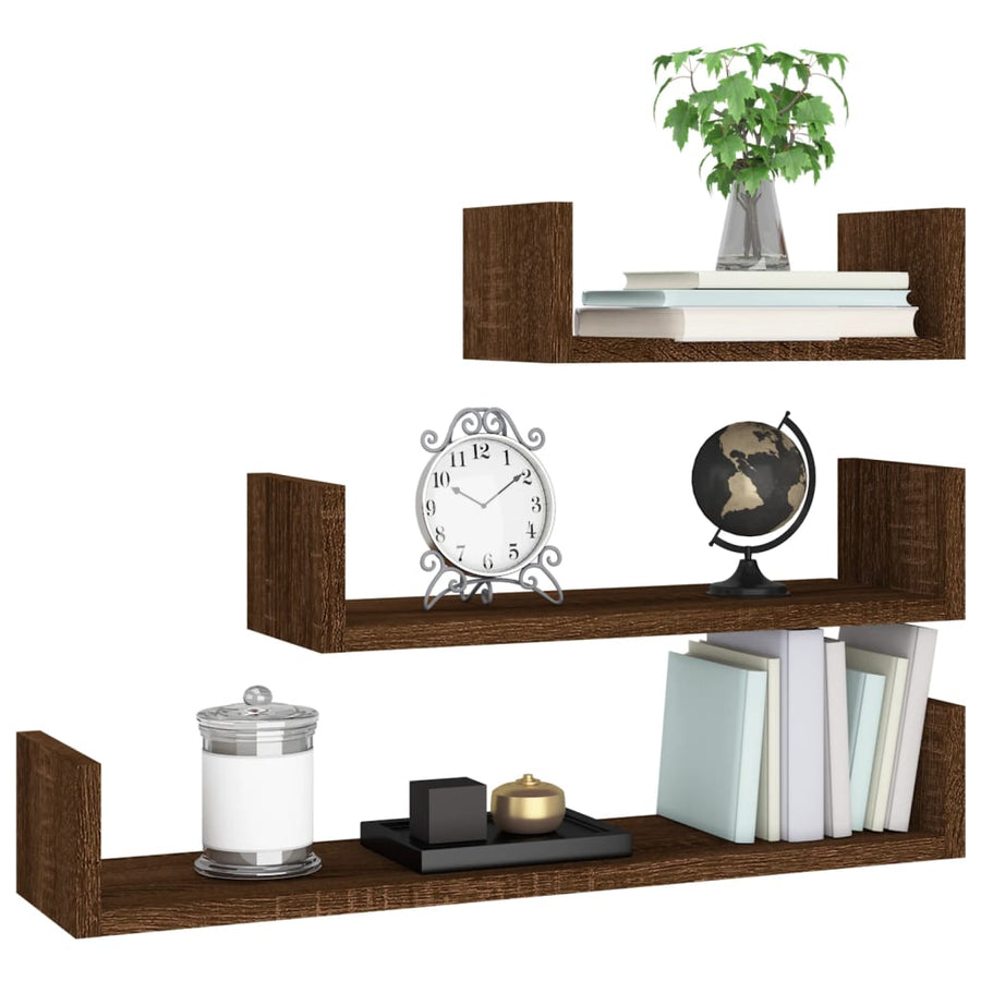 Wandschappen 3 st bewerkt hout bruin eikenkleur