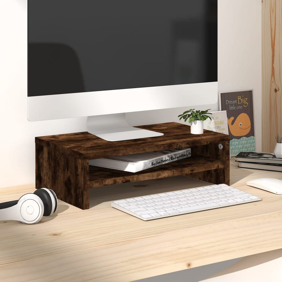 Monitorstandaard 42x24x13 cm bewerkt hout gerookt eikenkleurig Gerookt eiken