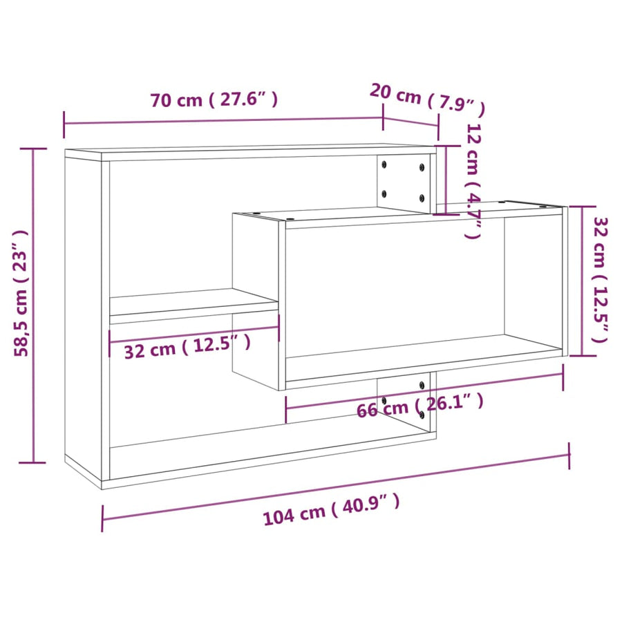 Wandschap 104x20x58,5 cm bewerkt hout grijs sonoma eikenkleurig Grijs sonoma