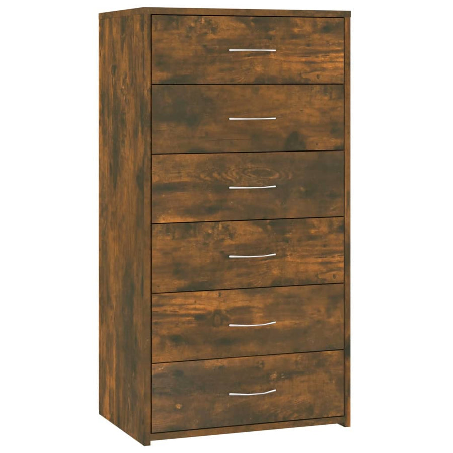 Dressoir Met 6 Lades 50X34X96 Cm Bewerkt Hout Gerookt eiken