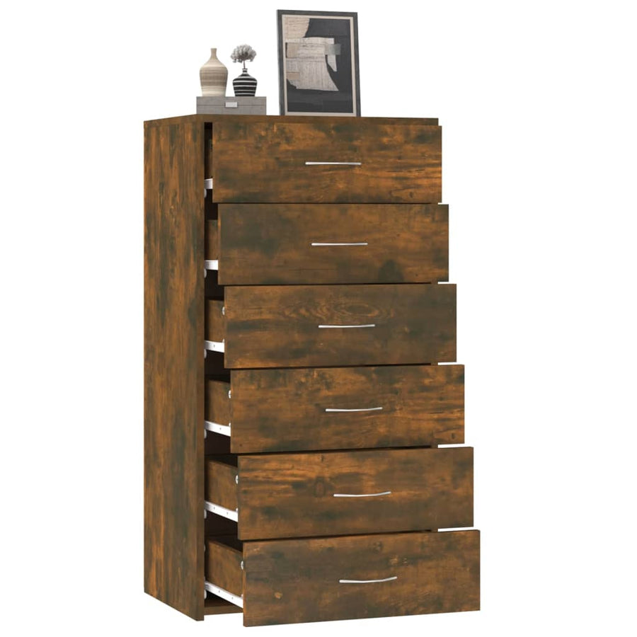 Dressoir Met 6 Lades 50X34X96 Cm Bewerkt Hout Gerookt eiken