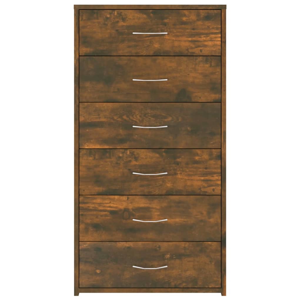 Dressoir Met 6 Lades 50X34X96 Cm Bewerkt Hout Gerookt eiken
