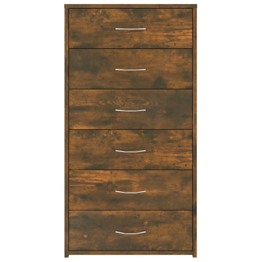 Dressoir Met 6 Lades 50X34X96 Cm Bewerkt Hout Gerookt eiken