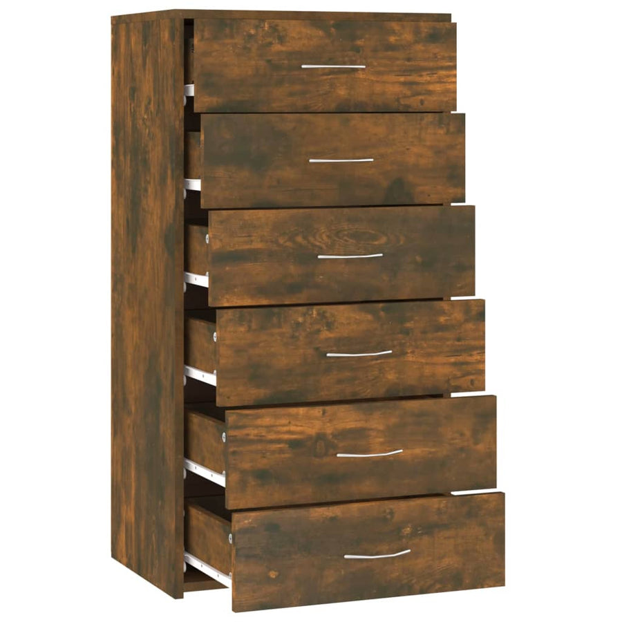 Dressoir Met 6 Lades 50X34X96 Cm Bewerkt Hout Gerookt eiken