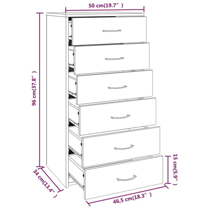 Dressoir Met 6 Lades 50X34X96 Cm Bewerkt Hout Gerookt eiken