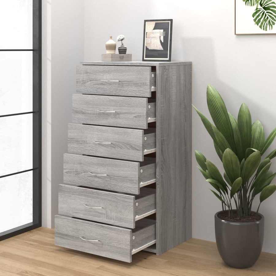 Dressoir Met 6 Lades 50X34X96 Cm Bewerkt Hout Grijs sonoma