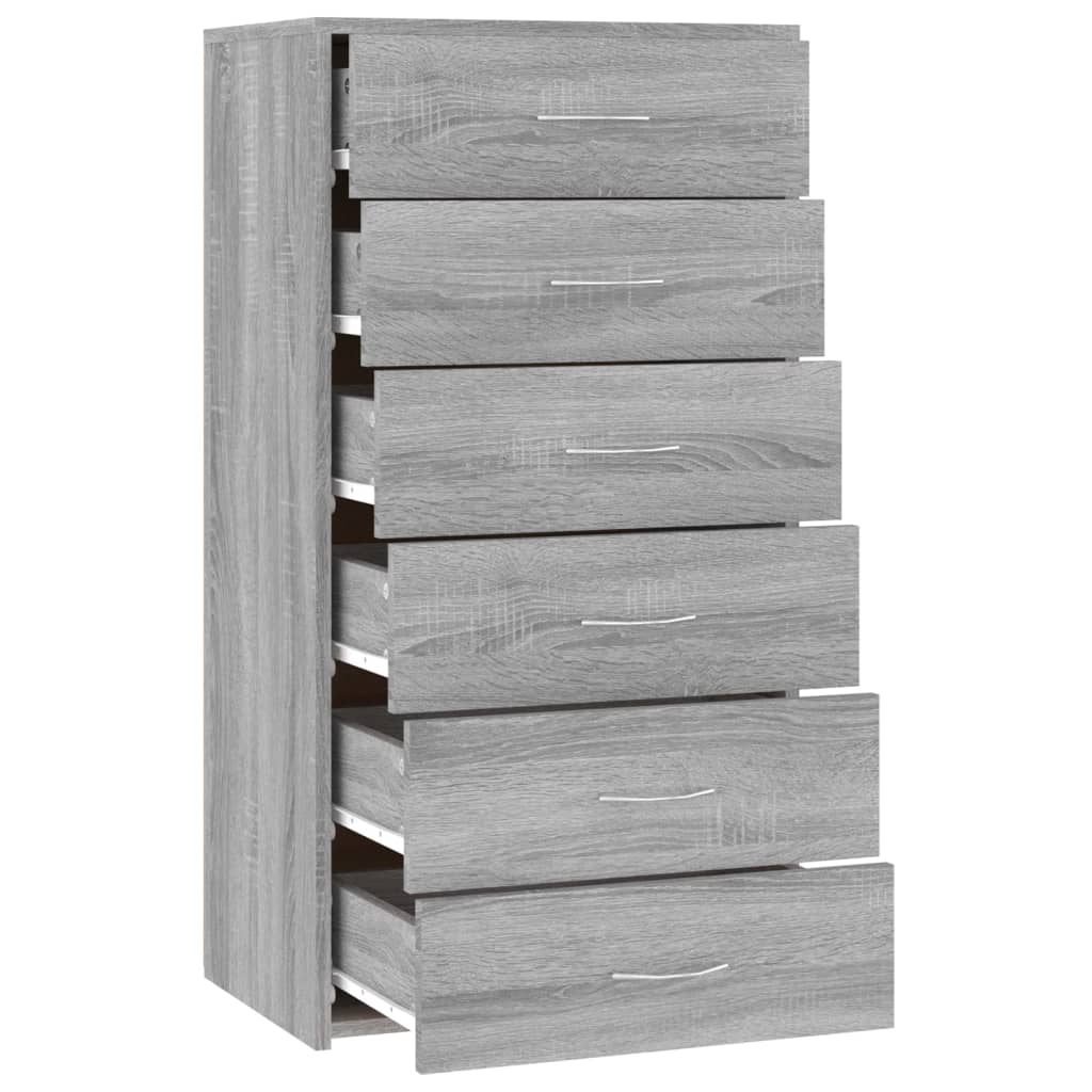Dressoir Met 6 Lades 50X34X96 Cm Bewerkt Hout Grijs sonoma