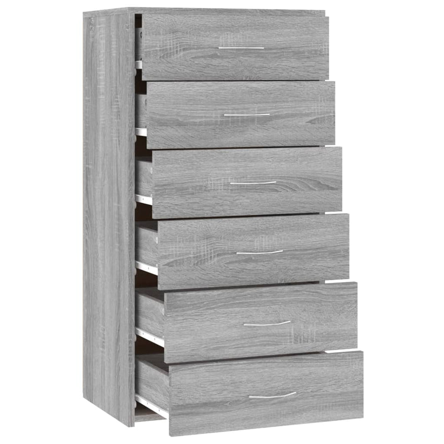 Dressoir Met 6 Lades 50X34X96 Cm Bewerkt Hout Grijs sonoma