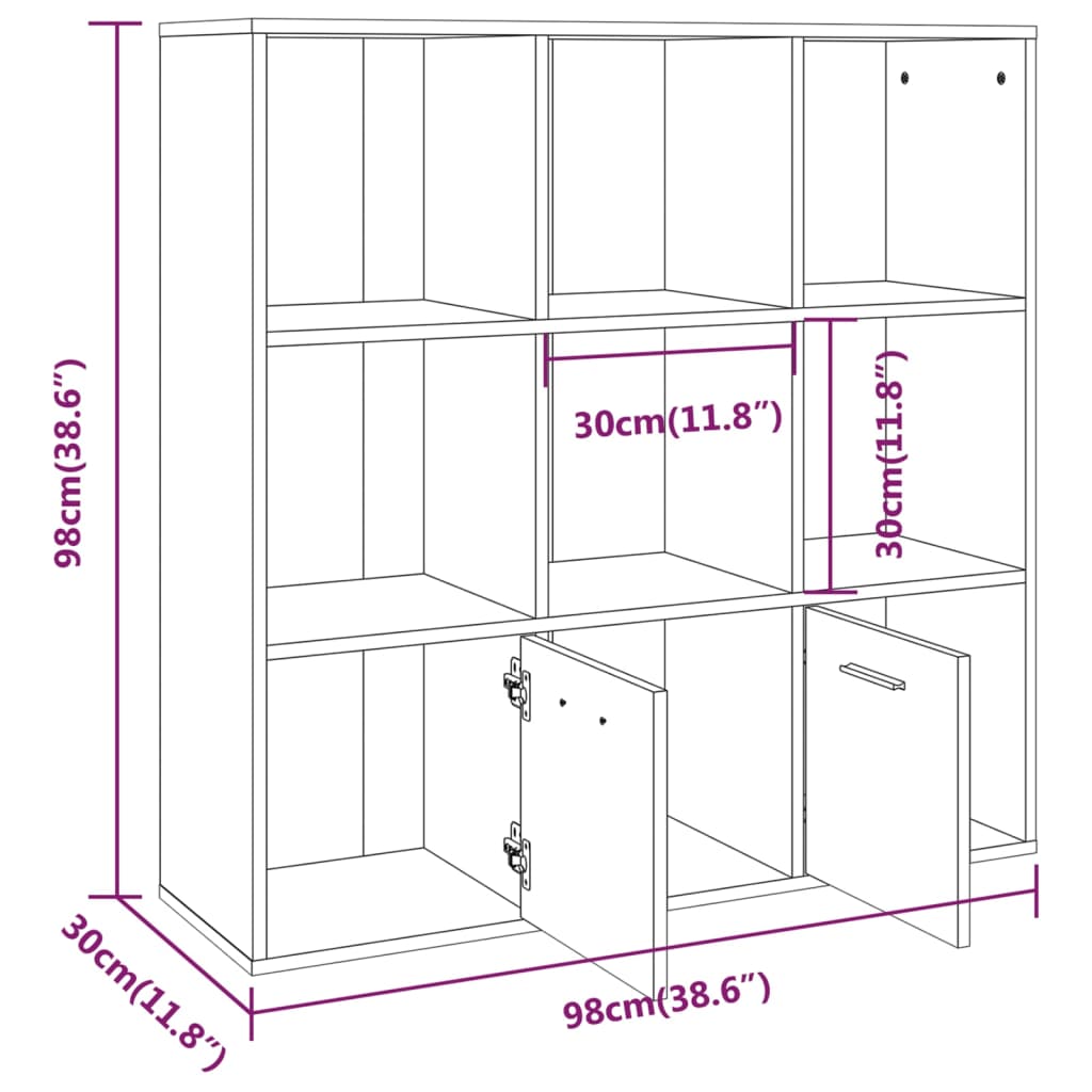 Boekenkast 98X30X98 Cm Eikenkleurig Grijs sonoma
