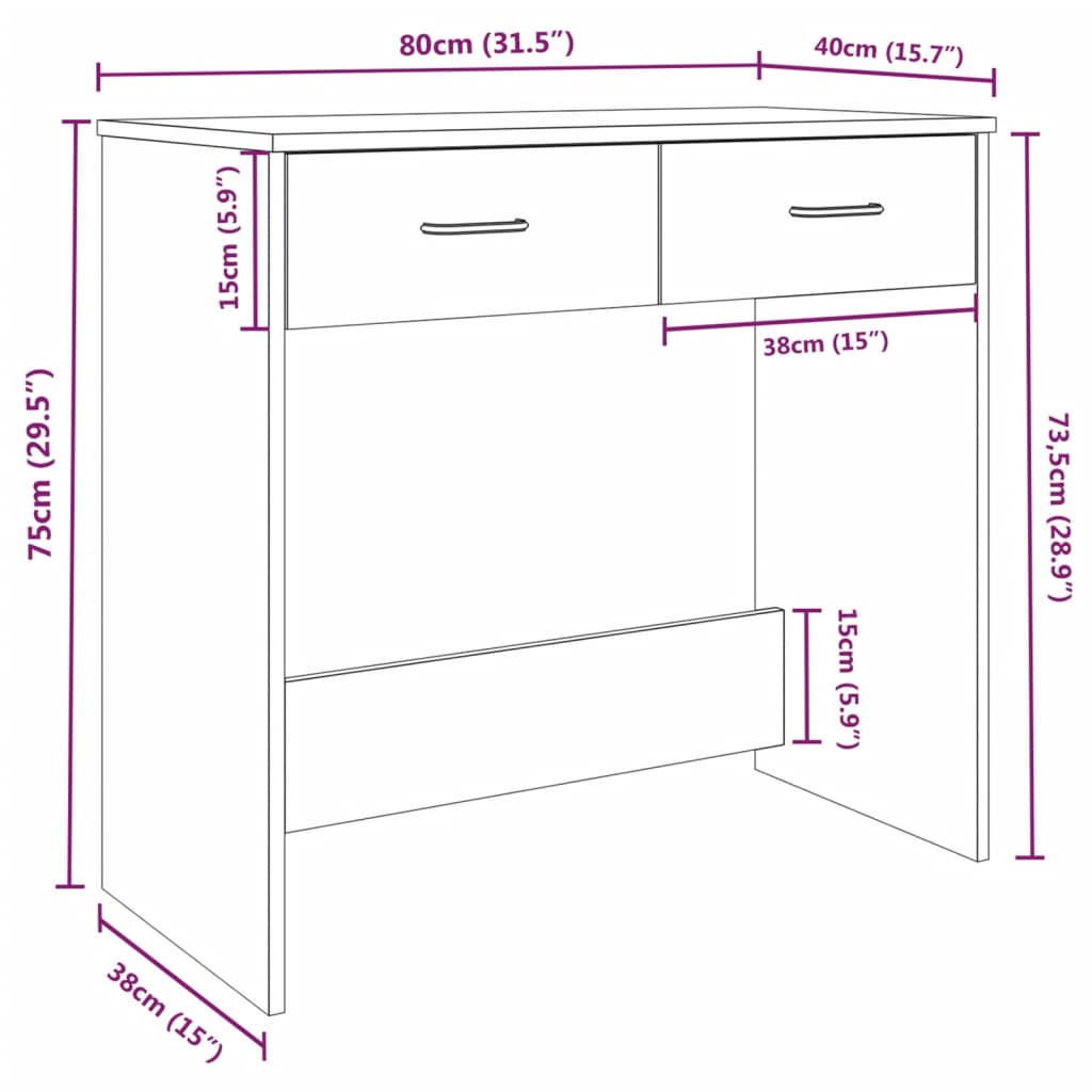 Bureau 80X40X75 Cm Bewerkt Hout Kleurig Gerookt eiken