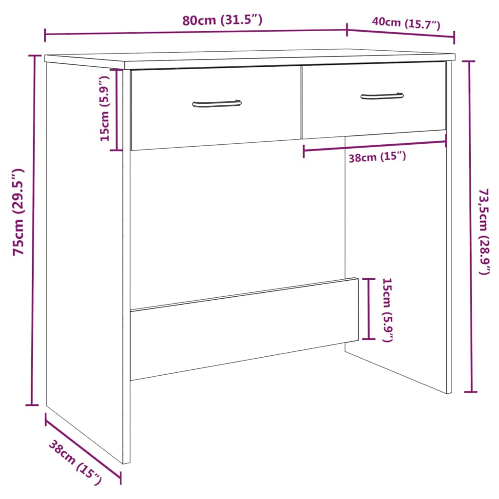 Bureau 80X40X75 Cm Bewerkt Hout Eikenkleurig Grijs sonoma