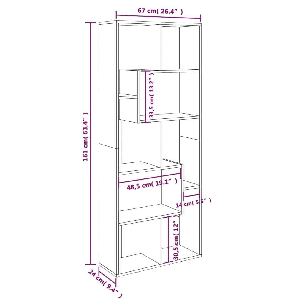 Boekenkast 67X24X6 Cm Bewerkt Hout Kleurig Gerookt eiken