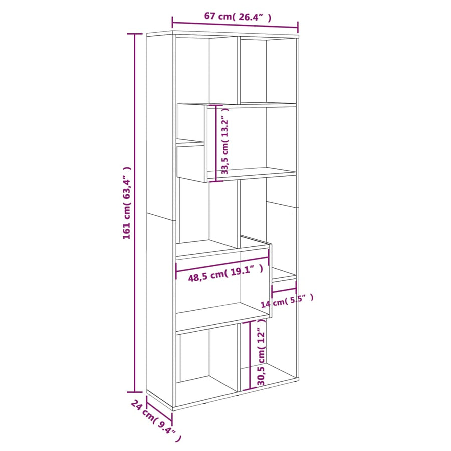 Boekenkast 67X24X6 Cm Bewerkt Hout Kleurig Gerookt eiken