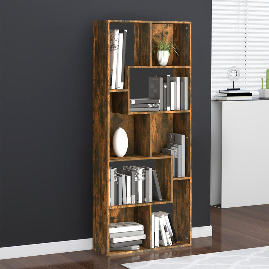 Boekenkast 67X24X6 Cm Bewerkt Hout Kleurig Gerookt eiken